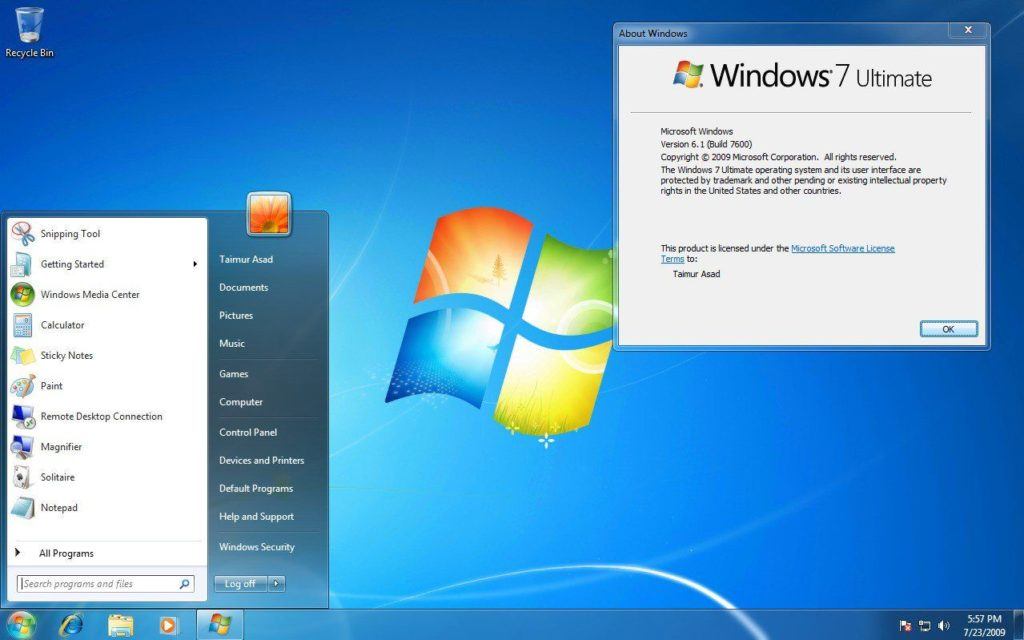 the windows 7 ultimate screen shot