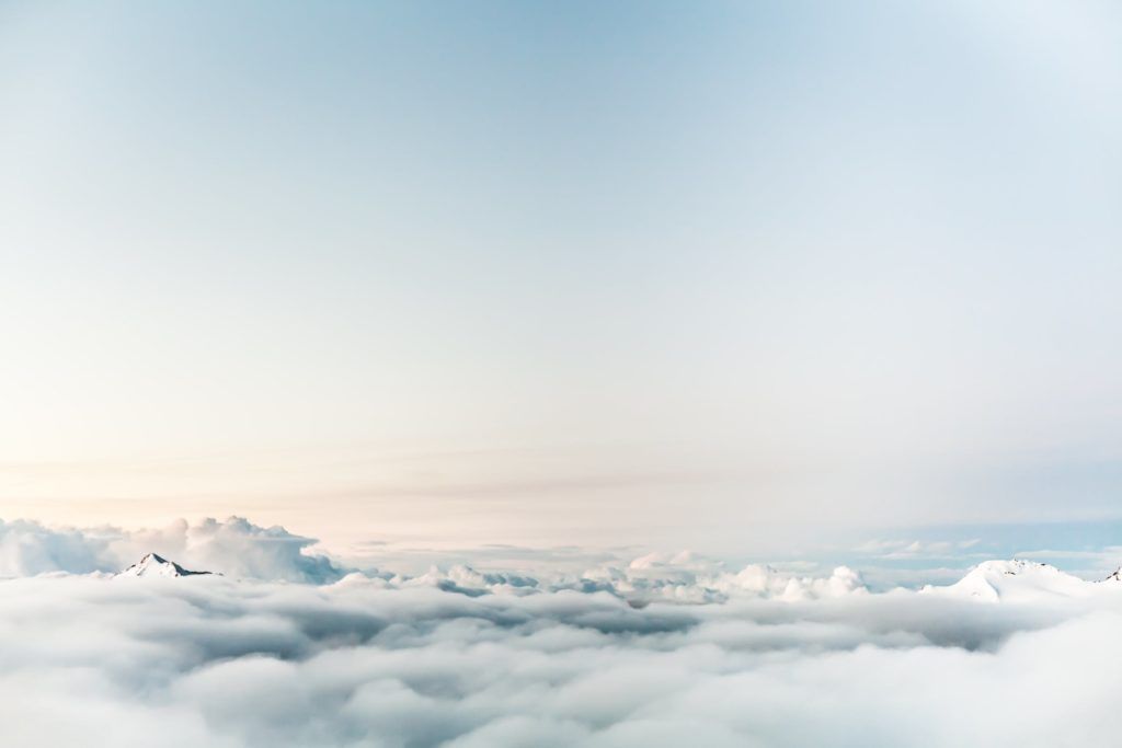 a bird flying above the clouds on a sunny day