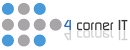 Modern logo for 4 Corner IT, featuring a bold blue numeral and circular dots.