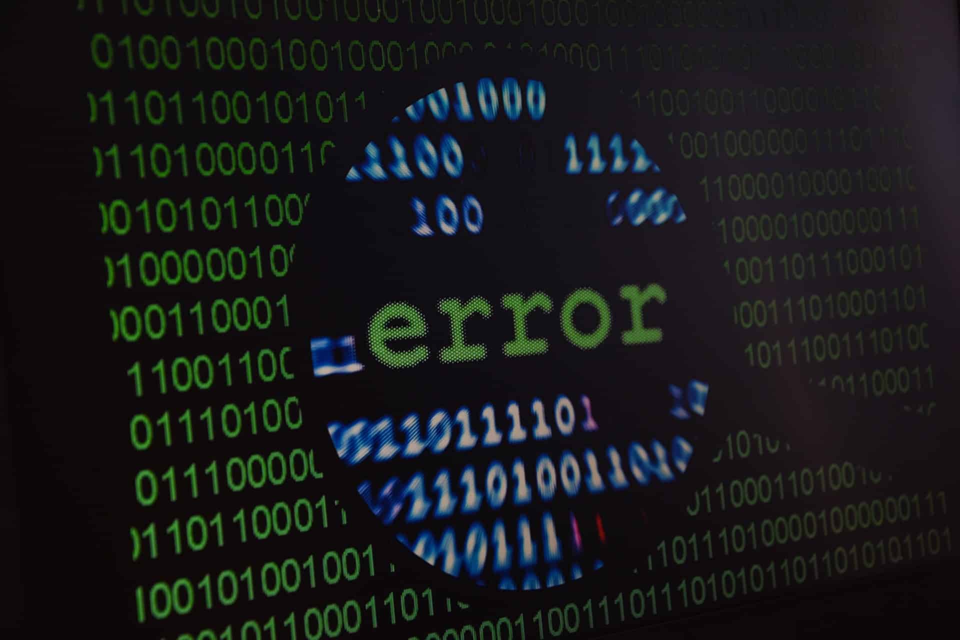 a computer screen with the word error on it