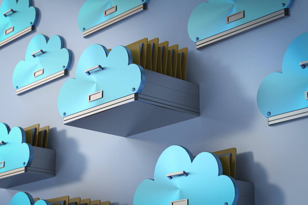 vibrant 3d cloud icons symbolize modern digital storage and organization in a seamless, inviting design.